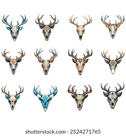 Deer skull vector illustration in different colors