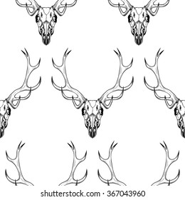 Deer skull . Vector seamless pattern
