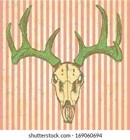 Deer skull, vector sketch background