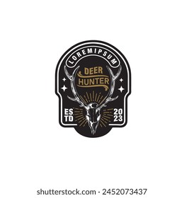 deer skull vintage badge logo design vector template illustration