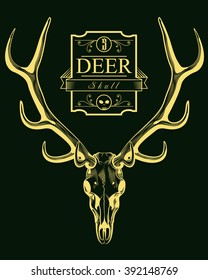 Deer Skull Vintage Engraving Style