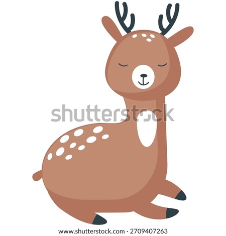 Deer sleep vector, reindeer animal bambi cartoon
