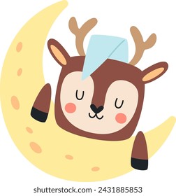 Deer Sleeping On Moon Vector Illustration