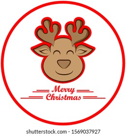 deer smile cartoon with merry christmas lettering and red background