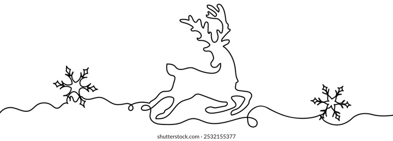 Deer snawflakes line art vector illustration