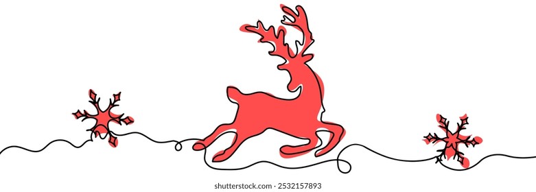 Deer snawflakes line art vector illustration