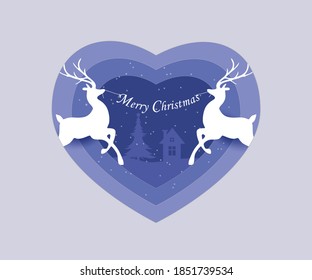 Deer and with snow in the winter season and merry christmas.vector paper art and digital craft style.