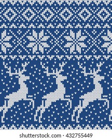 Deer, snowflake. Seamless Knitting Pattern