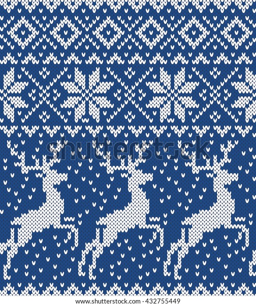 Deer Snowflake Seamless Knitting Pattern Stock Vector