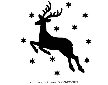 Deer and snowflakes around him stencil design for decorating gingerbread, cookies and other confectionery - vector template for cutting. Design by Paint Your Own, PYO, Cookie Stencil