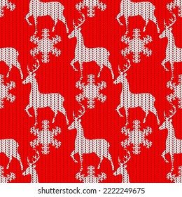deer and snowflakes knitted, seamless pattern, vector illustration
