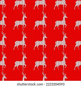 deer and snowflakes knitted, seamless pattern, vector illustration