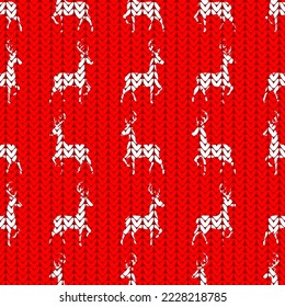 deer and snowflakes knitted, seamless pattern, vector illustration