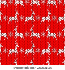 deer and snowflakes knitted, seamless pattern, vector illustration