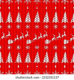 deer and snowflakes knitted, seamless pattern, vector illustration