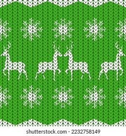deer and snowflakes knitted, seamless pattern, vector illustration