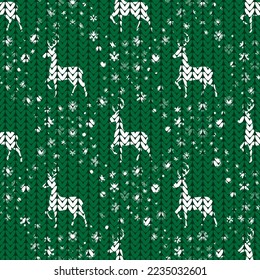 deer and snowflakes knitted, seamless pattern, vector illustration