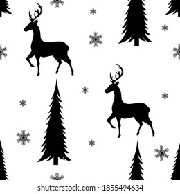 deer and snowflakes, seamless pattern