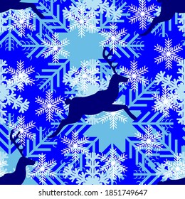 Deer, snowflakes, seamless pattern, vector illustration