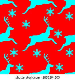 deer and snowflakes, seamless pattern, vector illustration