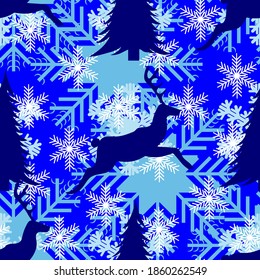 deer and snowflakes, seamless pattern, vector illustration