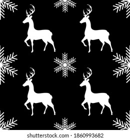 deer and snowflakes, seamless pattern, vector illustration