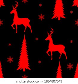 deer and snowflakes, seamless pattern, vector illustration