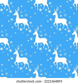 deer and snowflakes seamless pattern, vector graphics