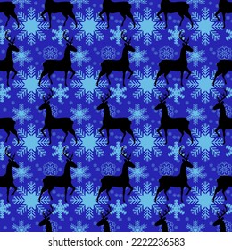deer and snowflakes seamless pattern, vector graphics