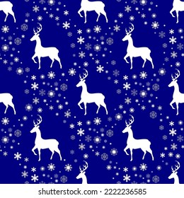 deer and snowflakes seamless pattern, vector graphics