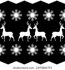 deer and snowflakes seamless pattern, vector graphics