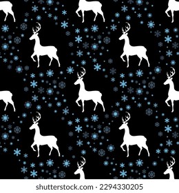 deer and snowflakes seamless pattern, vector graphics