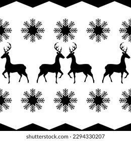 deer and snowflakes seamless pattern, vector graphics