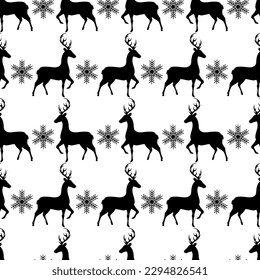 deer and snowflakes seamless pattern, vector graphics