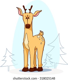 Deer in snowy forest.