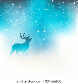 Deer in snowy winter night