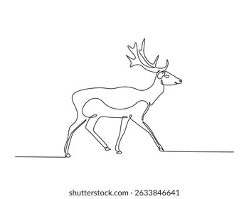 Deer species single outline illustration. Continuous line art drawing of deer. Editable stroke.