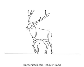 Deer species single outline illustration. Continuous line art drawing of deer. Editable stroke.