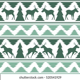 Deer in the spruce forest Christmas seamless pattern.Vector illustration.