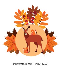 deer and squirrel happy autumn season design