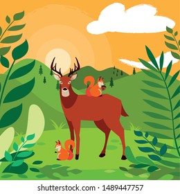 deer and squirrel happy autumn season design