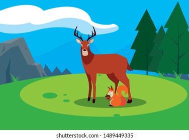 deer and squirrel happy autumn season design
