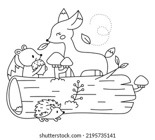 Deer, squirrel and hedgehog forest animals vector illustration