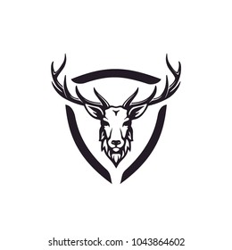 Deer Stag Buck Reindeer Elk Antler Wall and Shield for Protect Hunting logo design inspiration