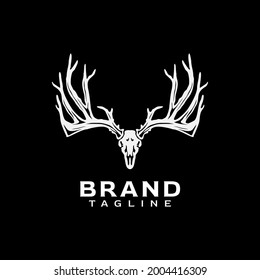 Deer Stag Buck Reindeer Elk Antler Head Hunting Logo Design Vector