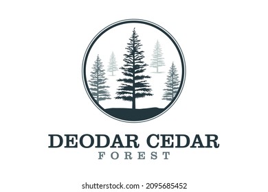Deer stag buck silhouette with pine, evergreen, fir, hemlock, spruce, conifer, cedar tree Forest wildlife logo design vector
