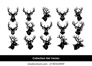 Deer Stag Head and Antler Trophy Collection Set Vector Illustration