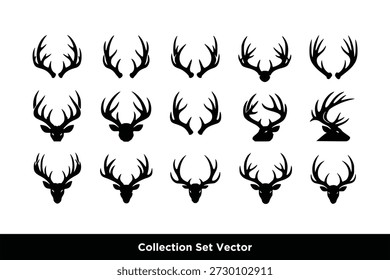 Deer Stag Head and Antler Trophy Collection Set Vector Illustration