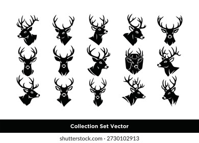 Deer Stag Head and Antler Trophy Collection Set Vector Illustration