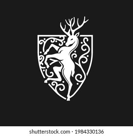 Deer Stag Head Vintage Style Heraldic Crest Logo